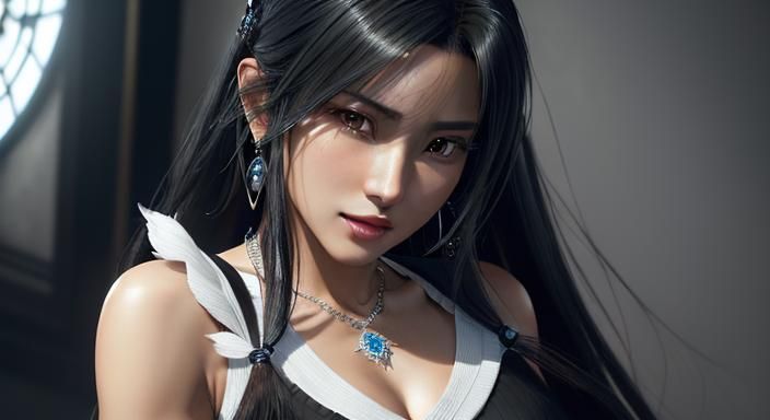 Intricate and Detailed (front close-up portrait) of beautiful Rinoa Heartily from Final Fantasy VIII