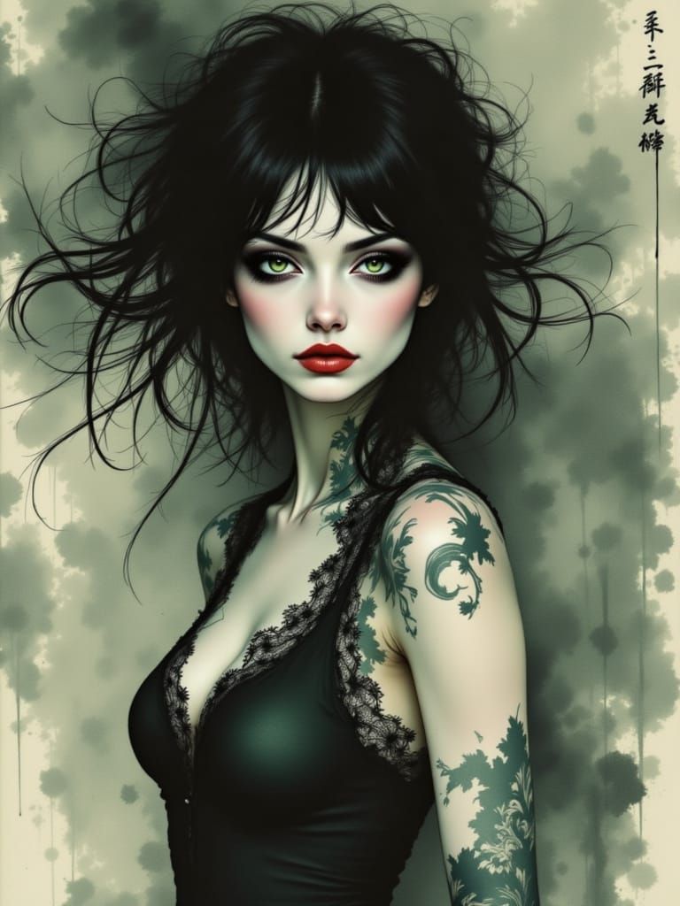 Mysterious Woman in a Vintage Japanese-Inspired Mood