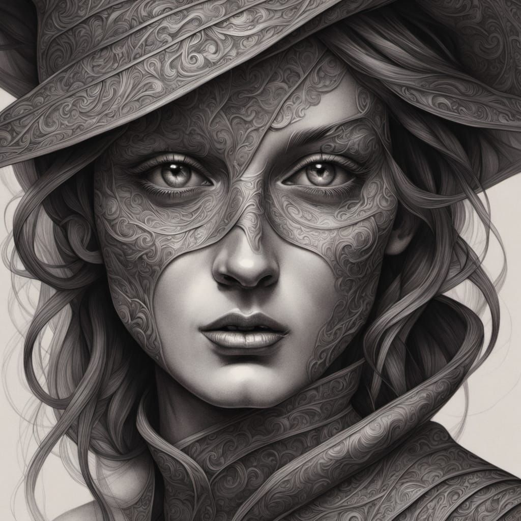 Hyperrealistic Woman in Charcoal Drawing Style