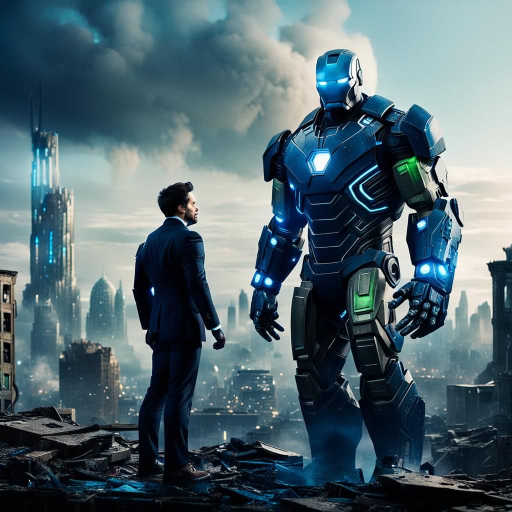 Technologically Enhanced Being Faces Iron Man and Hulk