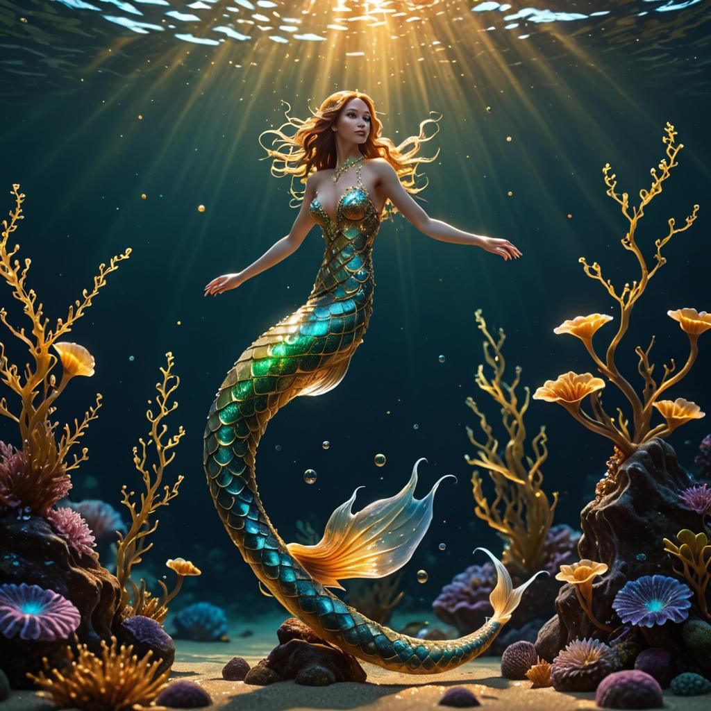 Bioluminescent Eel Mermaid in Glassigami Style