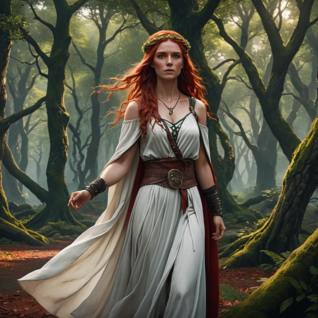 Celtic Beauty in Forest, Fantasy Concept Art