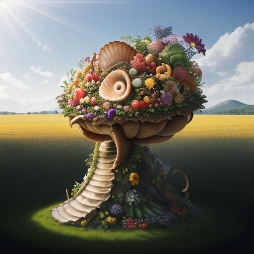 Gigantic Jeweled Cornucopia in Sunlit Meadow