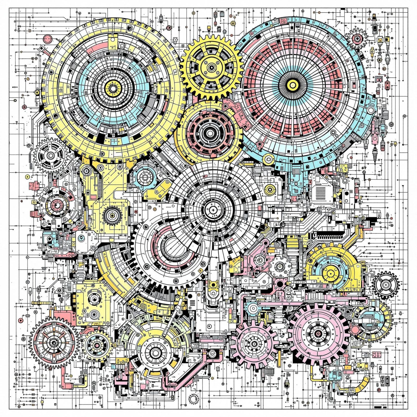 Industrial Blueprints in Detailed Schematic Style