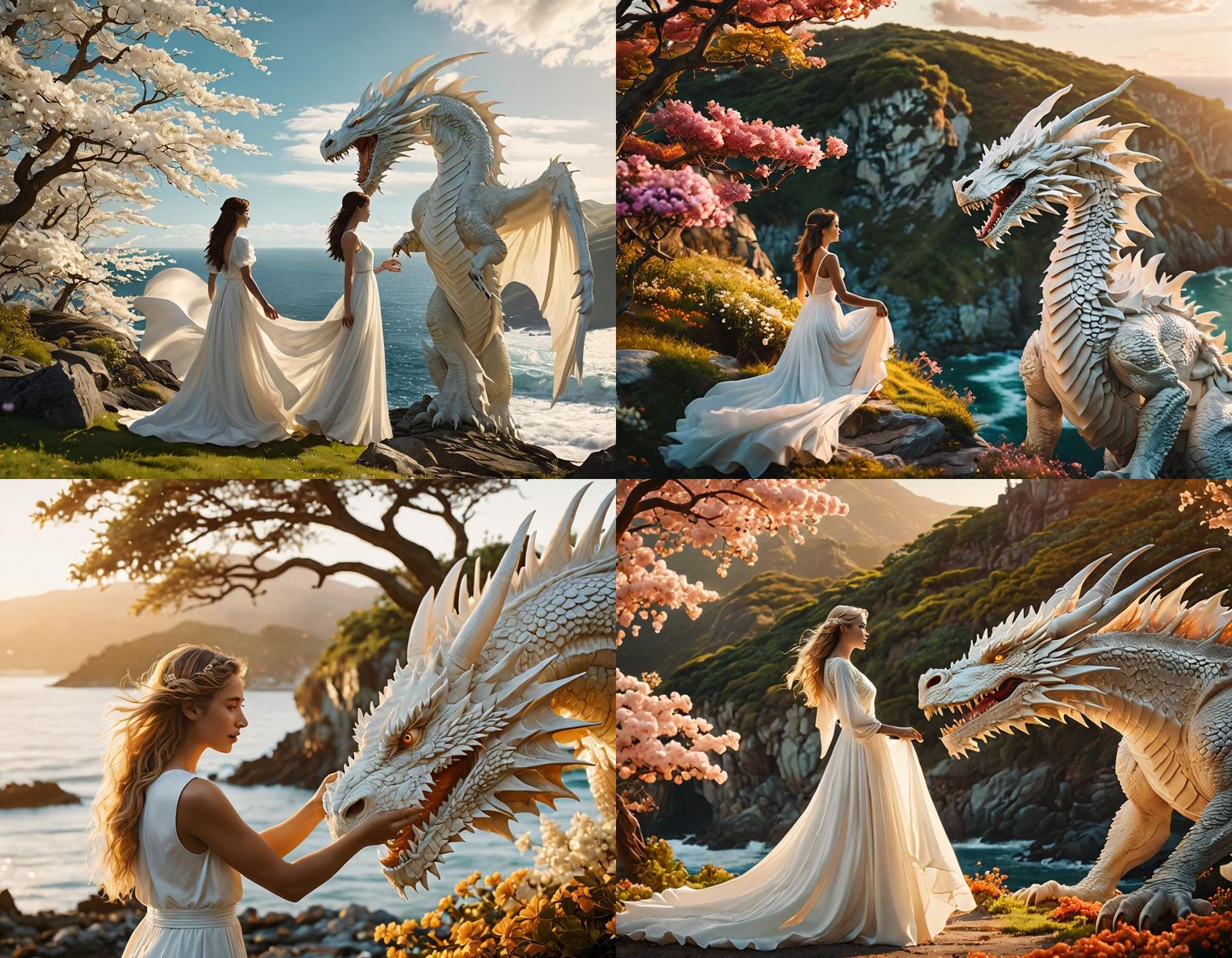 Woman and White Dragon with Ocean View