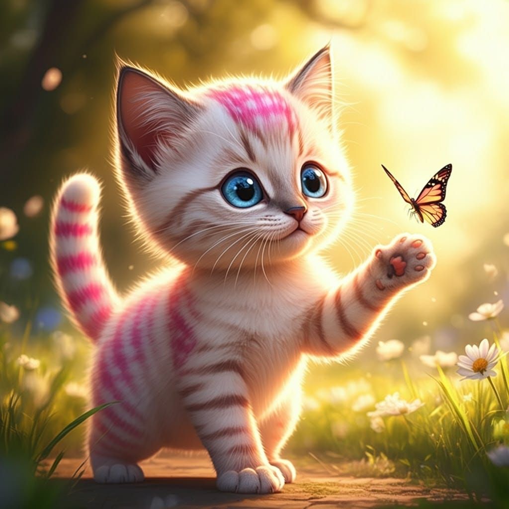 Whimsical Siamese Kitten in Sunny Garden