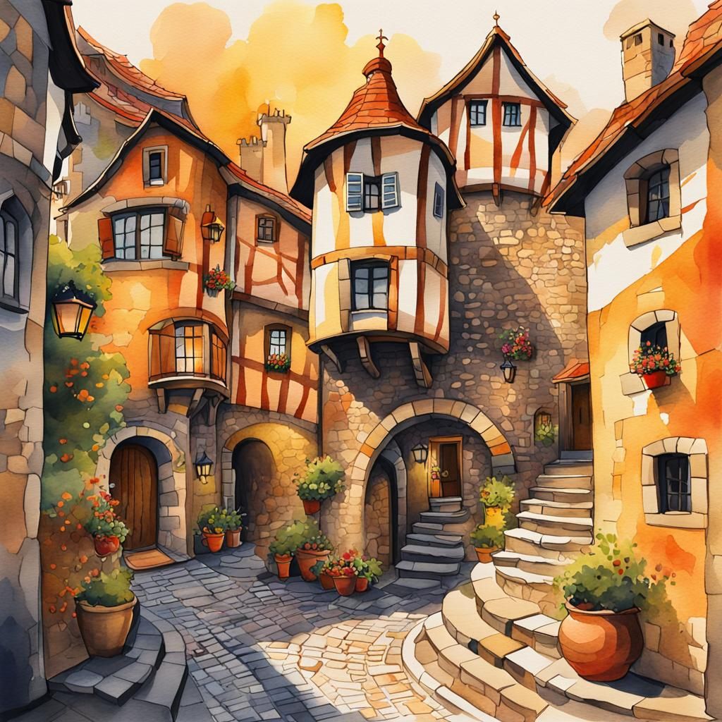 Whimsical Architecture in Watercolor Art Style