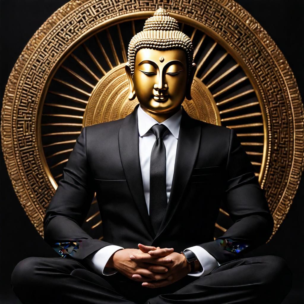 Buddha as Businessman in Black Suit: 8k Photo