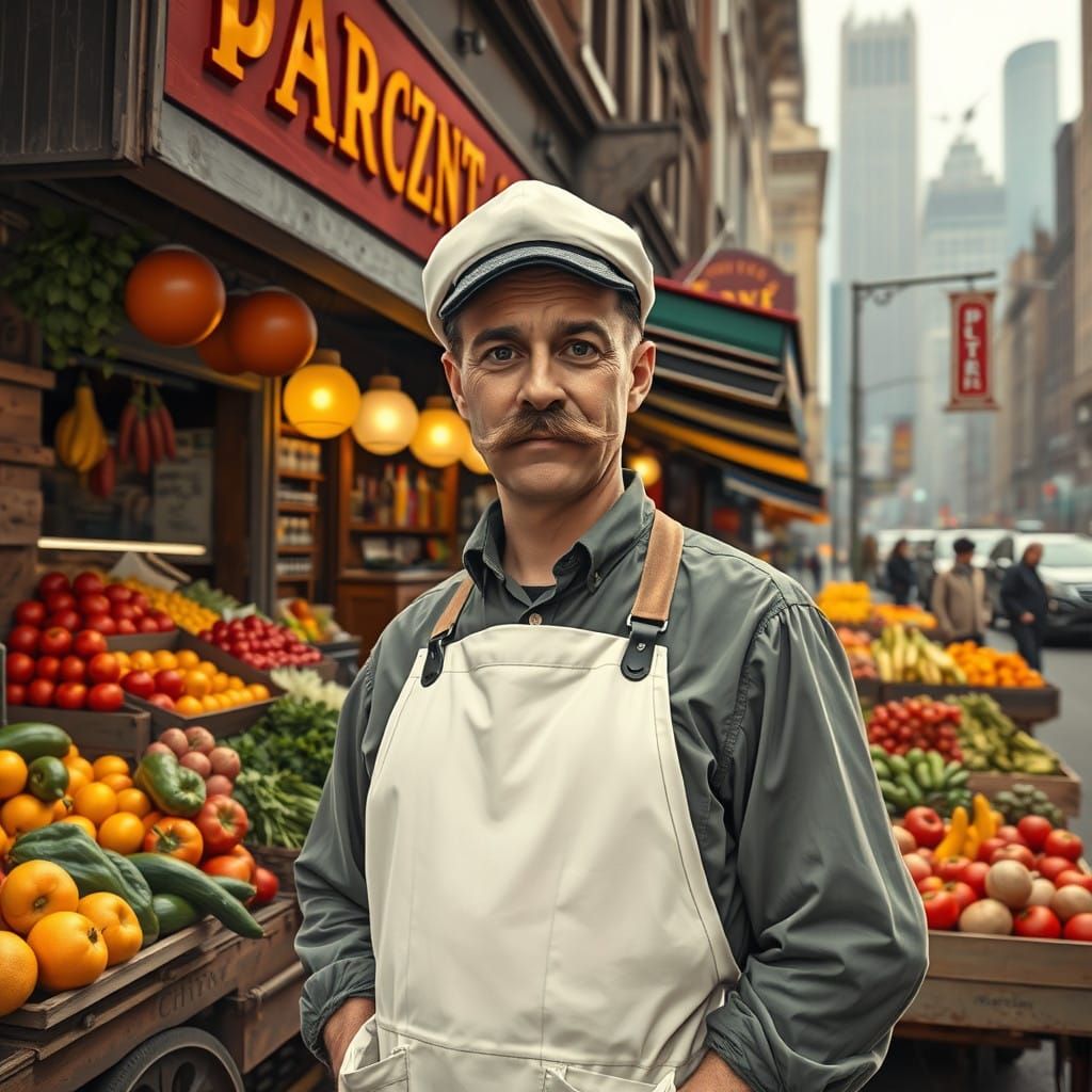 Vintage-Style Grocery Store Owner Stands Out in Bustling Cit...