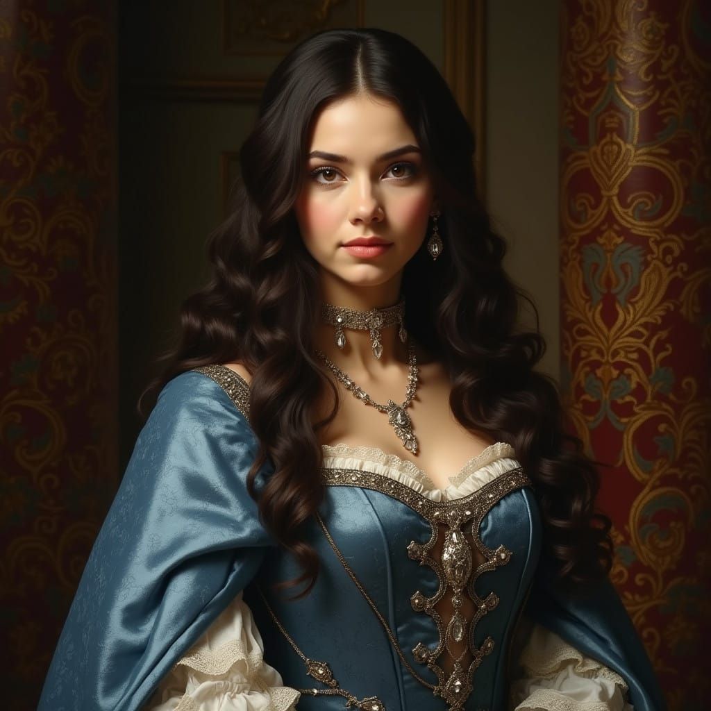 Elegant Lady in Blue and Silver Regalia