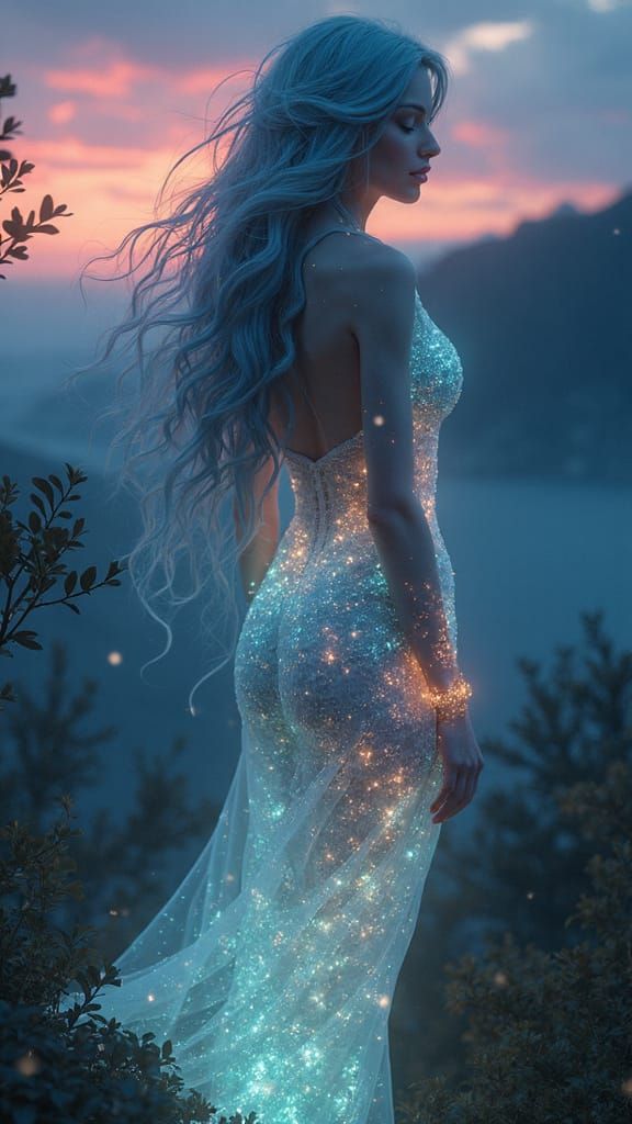 Bioluminescent Siren at Twilight in Hyperrealistic Style