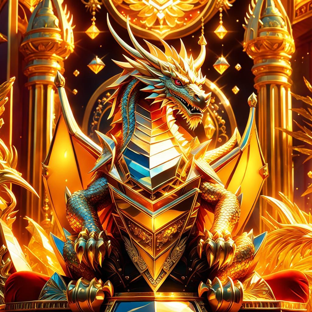Diamond Dragon on Gemstone Throne, Digital Art