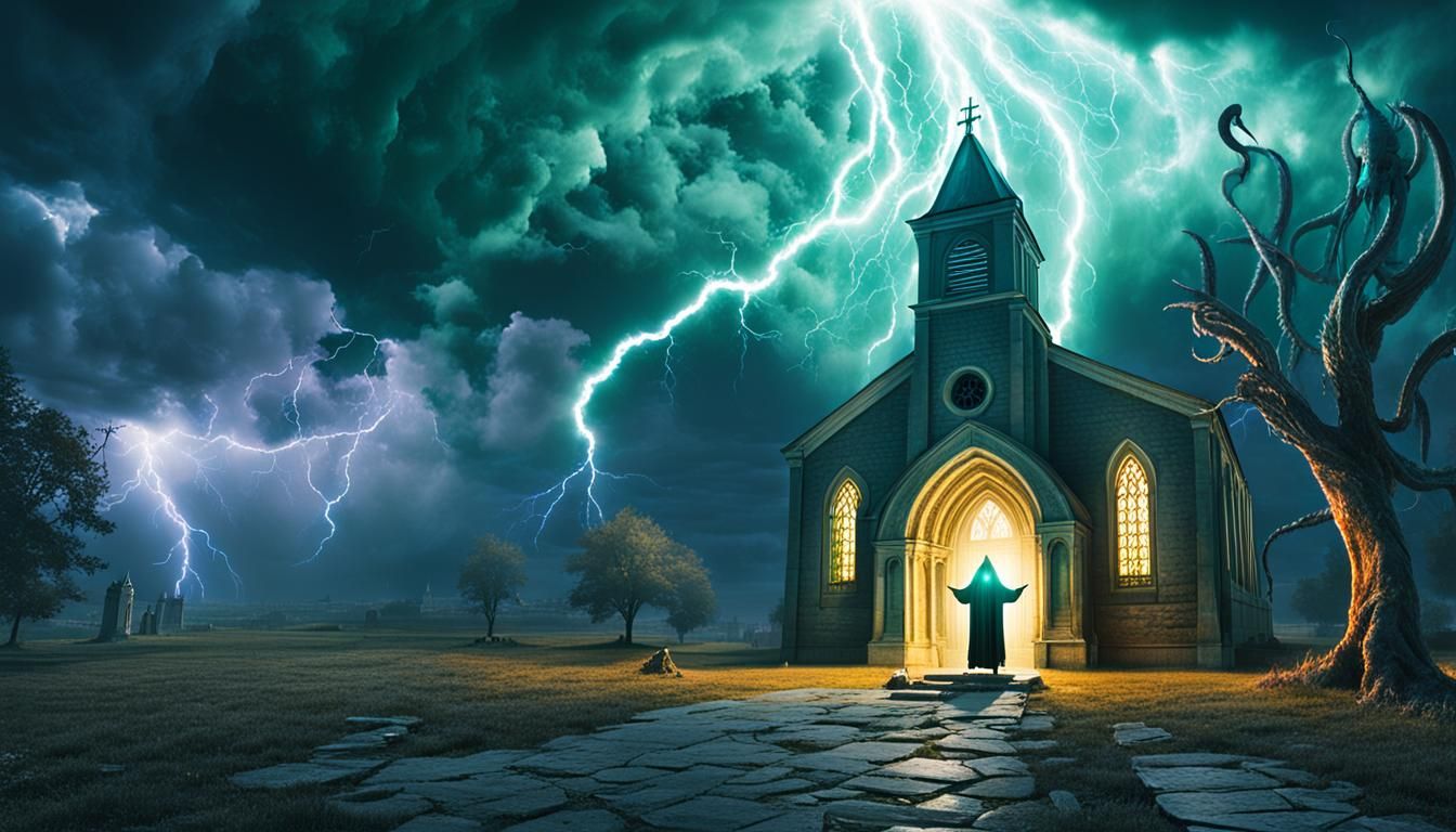 Cthulhu Emerges Near Church From Glowing Portal