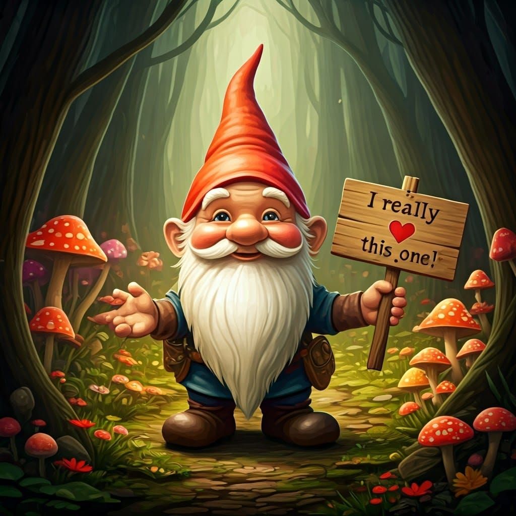 Happy Gnome in Forest, Vintage Watercolor Style