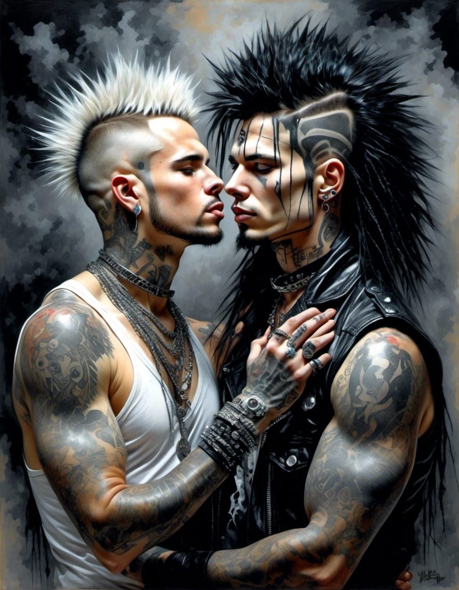 Gay Couple as Luminous Watercolor Metalheads