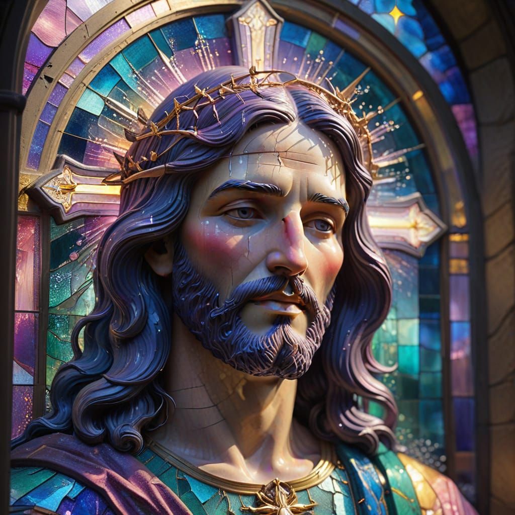 Jesus Christ Stained Glass Window in Ethereal Fantasy Style
