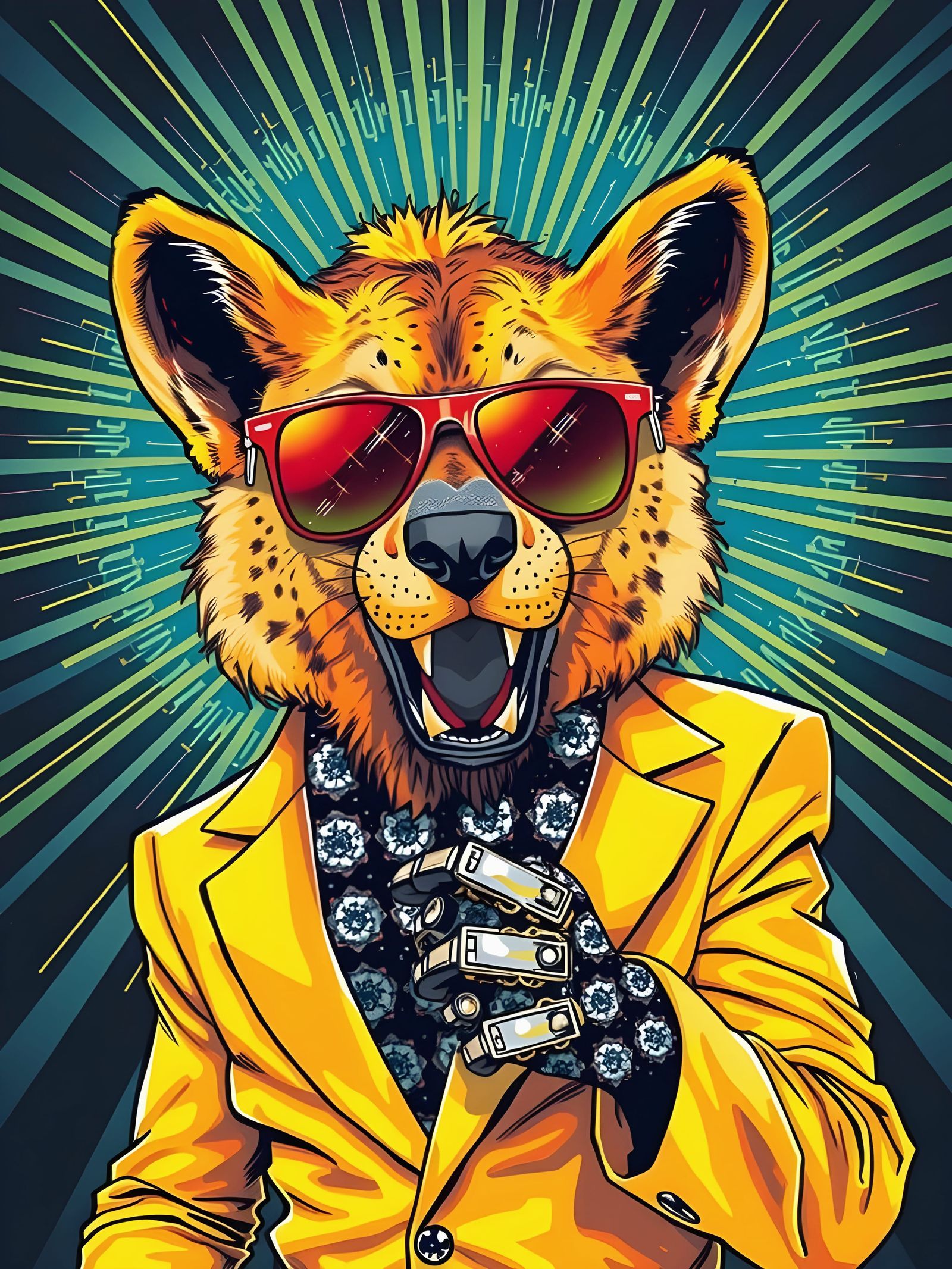 Vibrant Disco Hyena in Pop Art Style