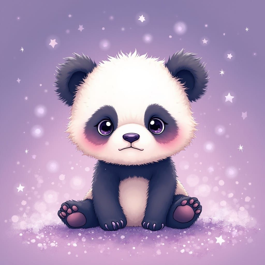 Whimsical Baby Panda in a Glittering Dreamscape
