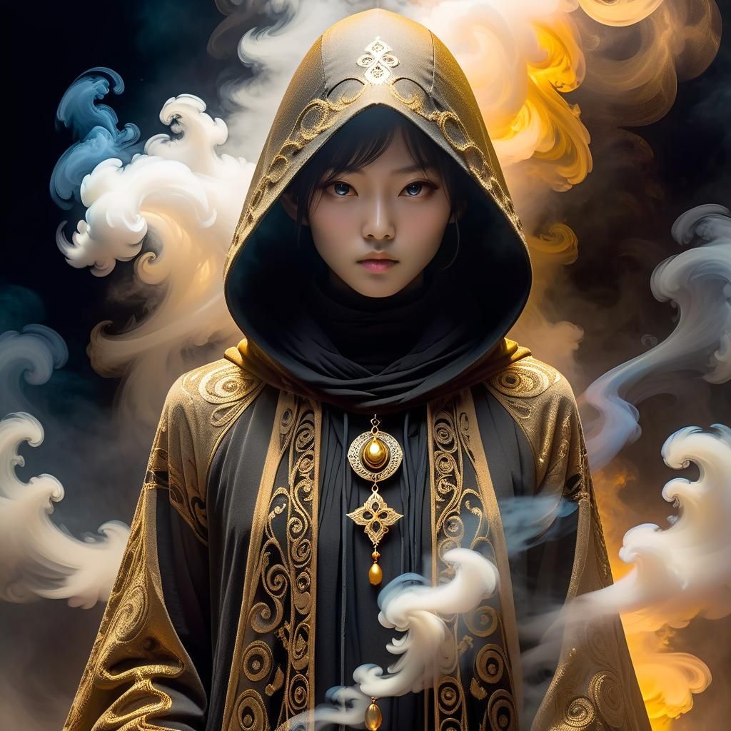 Mystic Hooded Figure in Symbolist Style