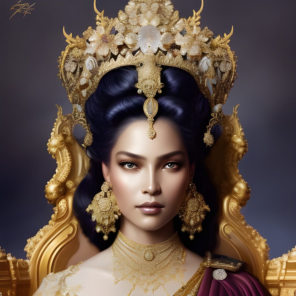 Regal Queen on Golden Throne in Rococo Style