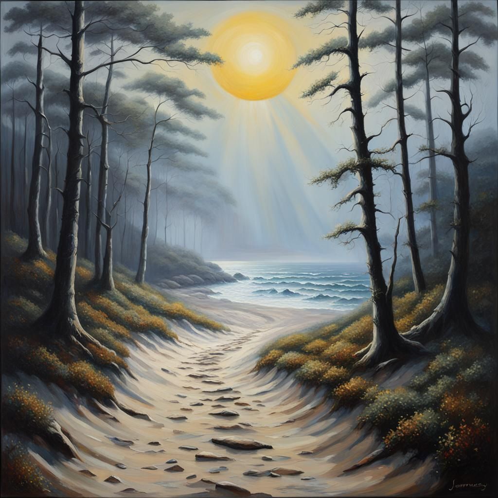 Ethereal Coastal Path: An Oil Painting