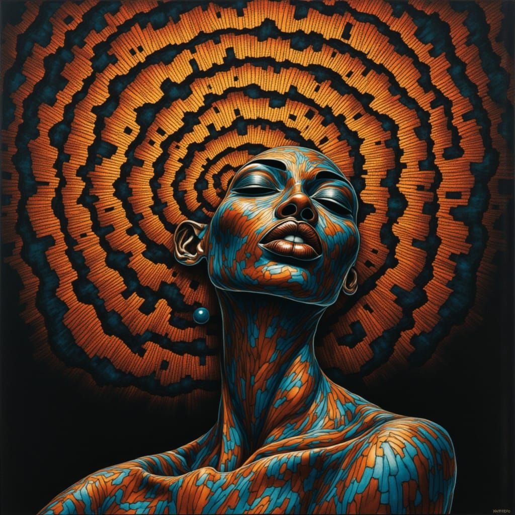 Surreal Portrait of a Black Woman with Glowing Geometric Pat...