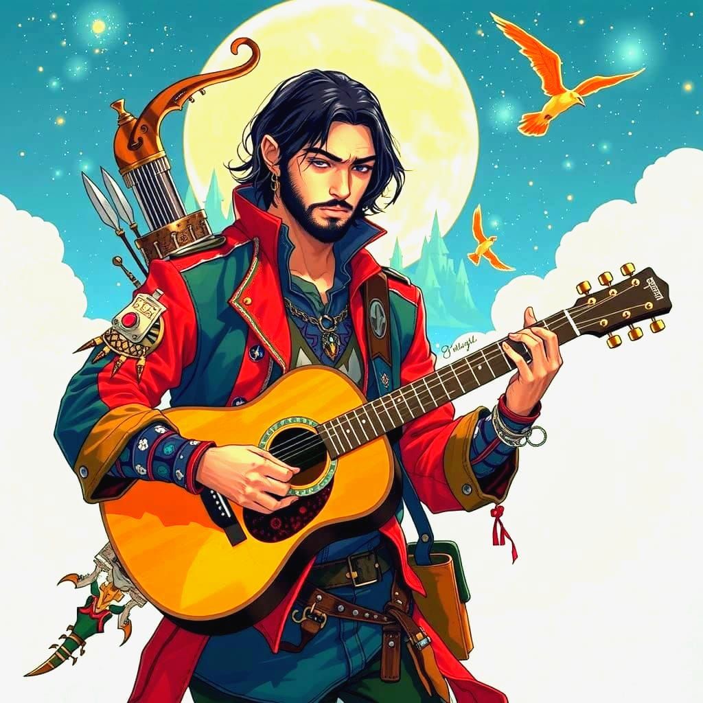 Solarpunk Minstrel Conjures Dreamscape Portal in Anime Style