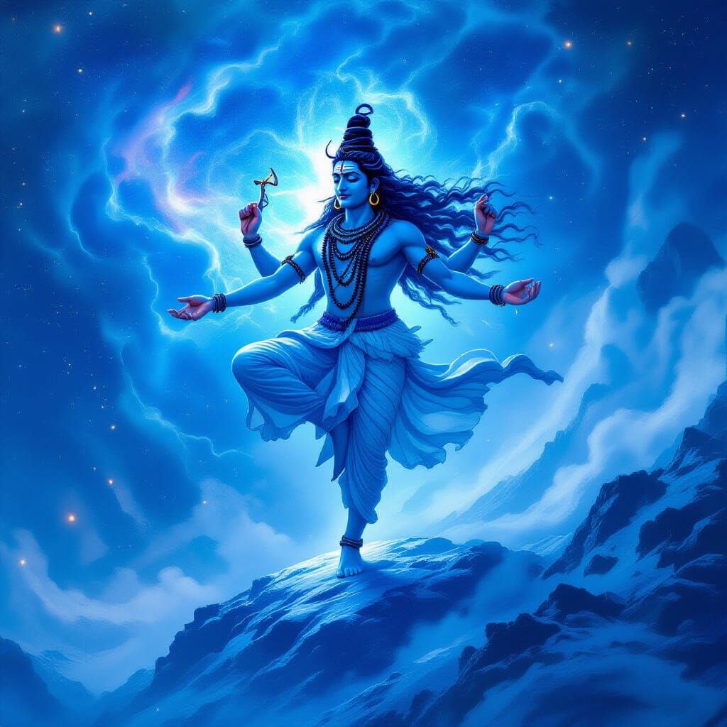 Lord Shiva Dancing in Cosmic Fantasy on Mount Kailash