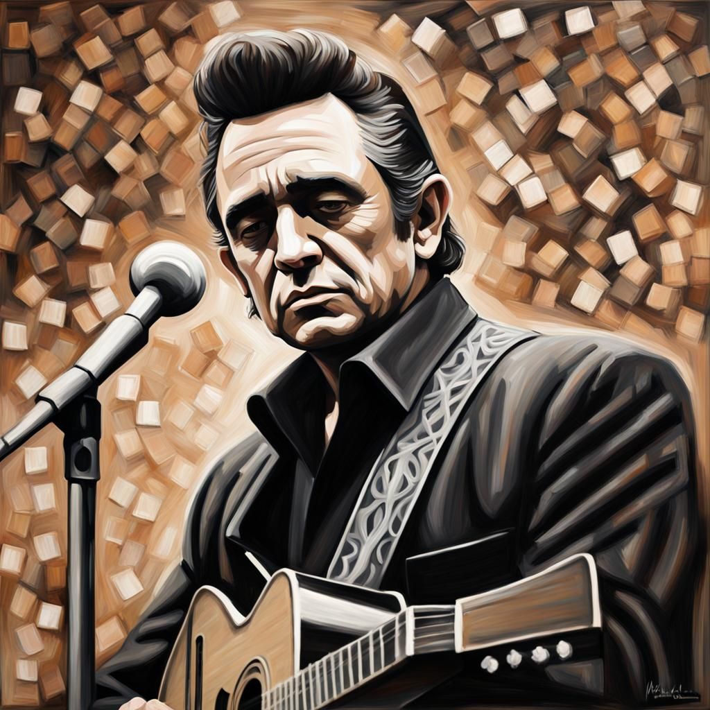 Johnny Cash Sepia Portrait in Expressionist Style