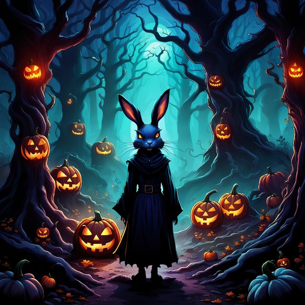 Enchanting Witch Rabbit in Dark Fantasy Forest