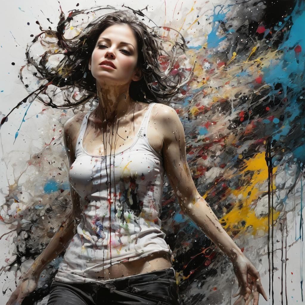 Colorful Ink Brush Portrait in Splash Art Style