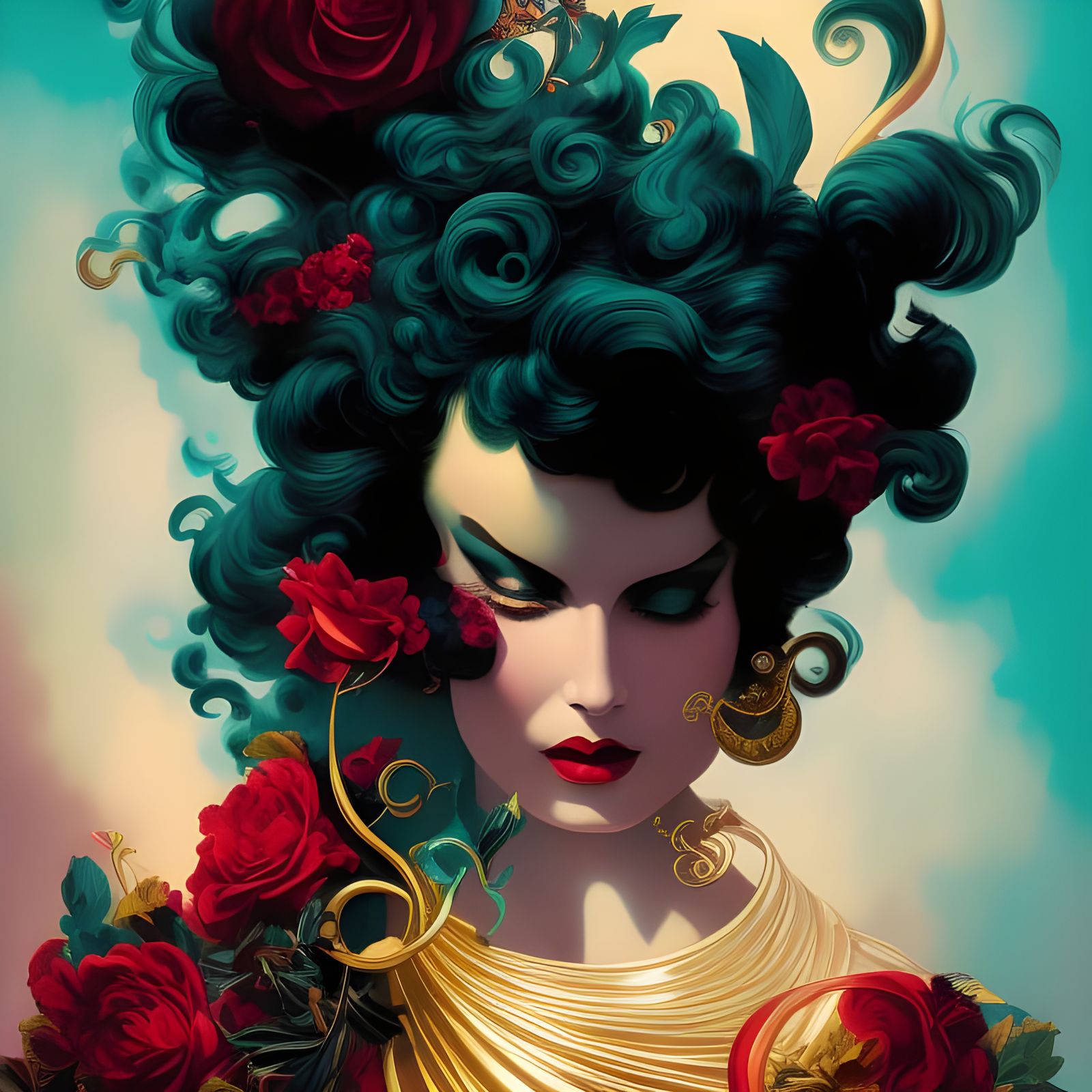 Magician Bunny in Marbled Oil Gouache Illustration