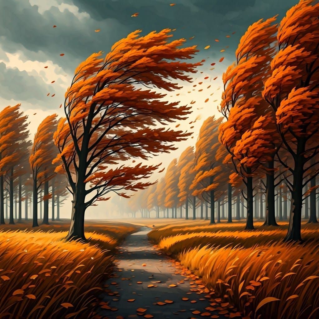 Autumnal Storm Landscape as Watercolor Illustration