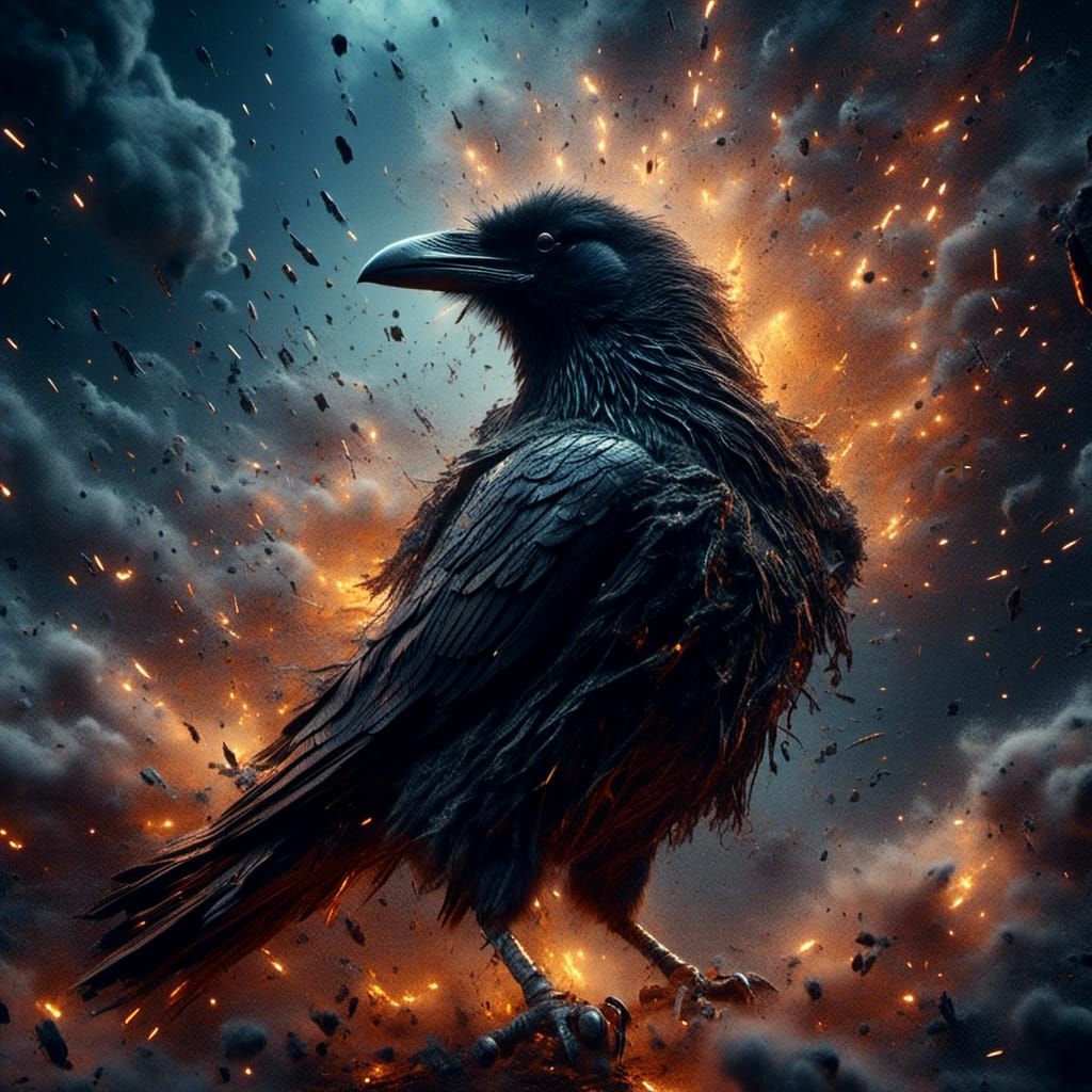Epic Raven of Smoke and Thunder in Cosmic Storm