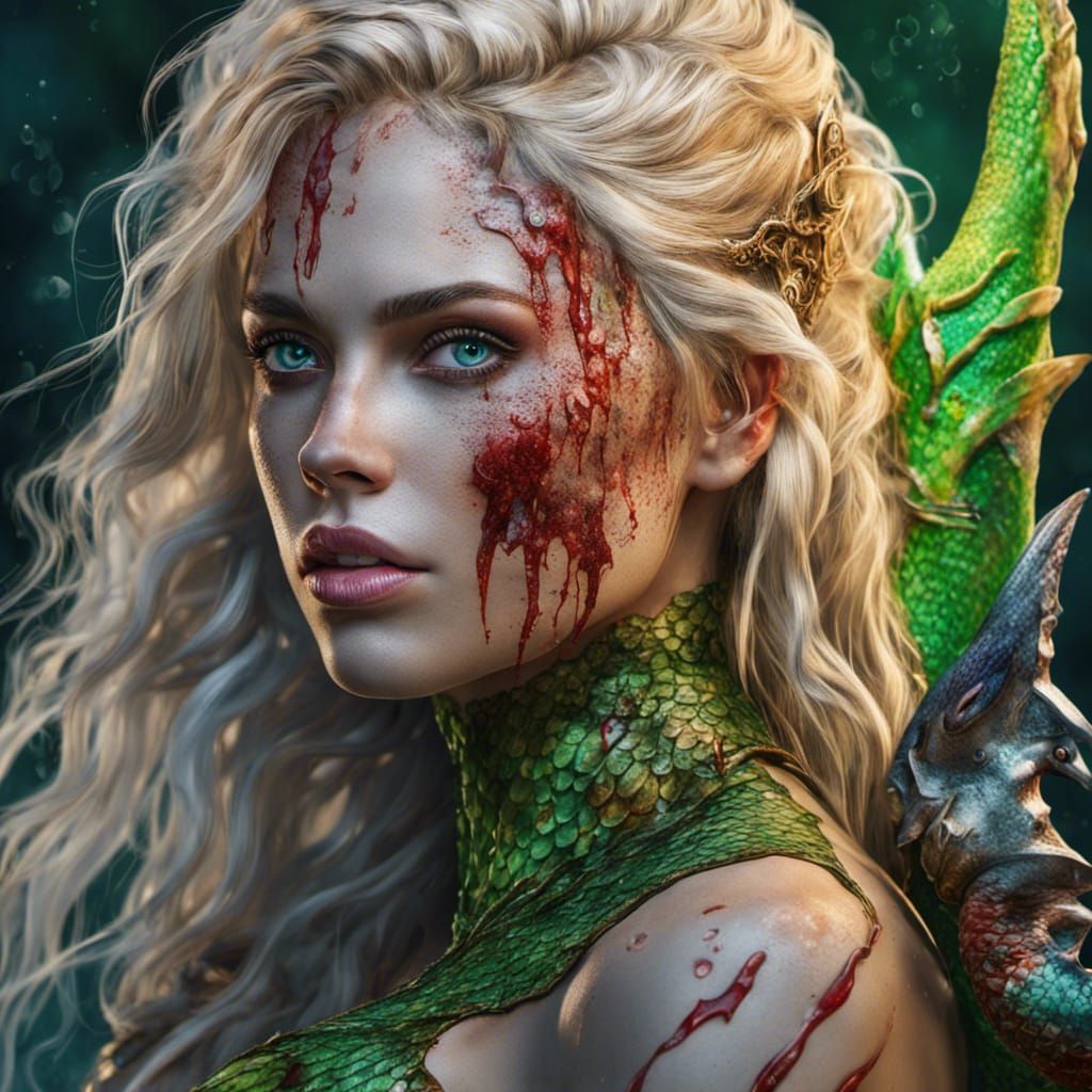 Blonde Mermaid Warrior in Fish Scale Armor