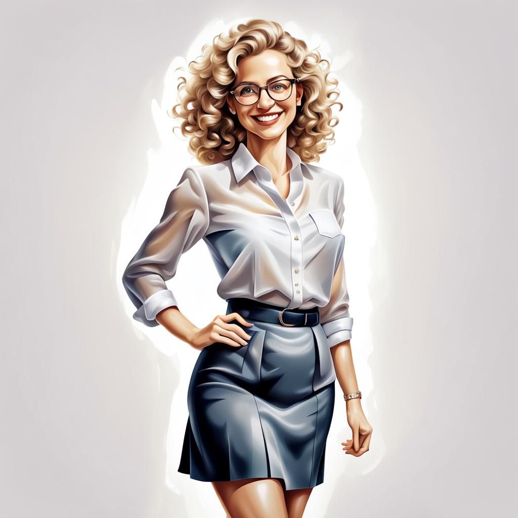 Airbrush Illustration of a Smiling Blonde Secretary
