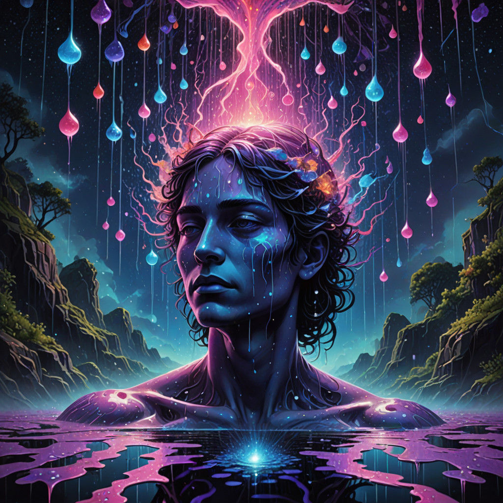 Surreal Cosmic Illustration in Iridescent Hues