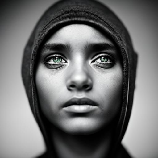 Emerald-Eyed Domino Portrait in Ambient Light