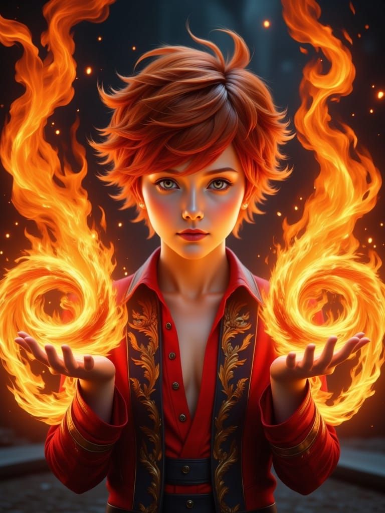 Fiery Aura: Boy with Flame Art, Detailed Fantasy