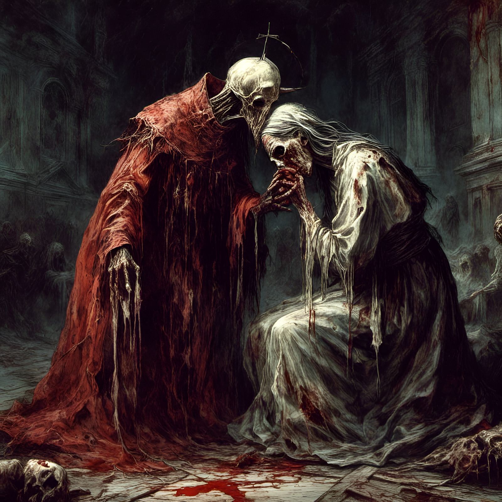 Macabre Zombie Pope Kiss in Creepy Magazine Style