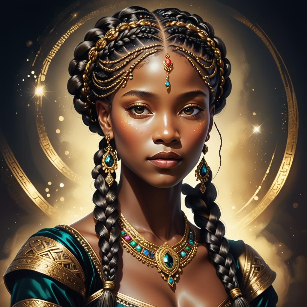 Regal Woman with Braids: Fantasy Concept Art