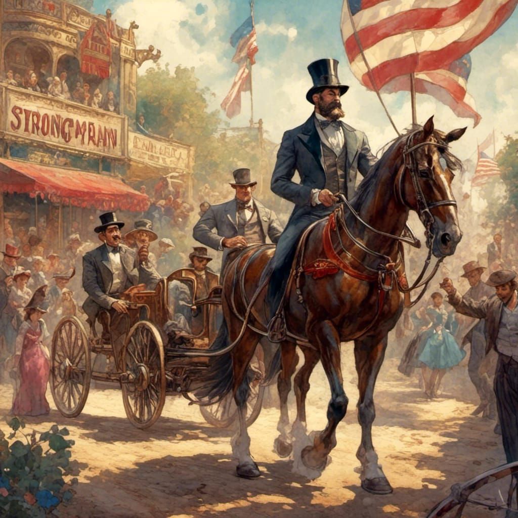 Circus Ringmaster Introduces Strongman in Art Deco Style