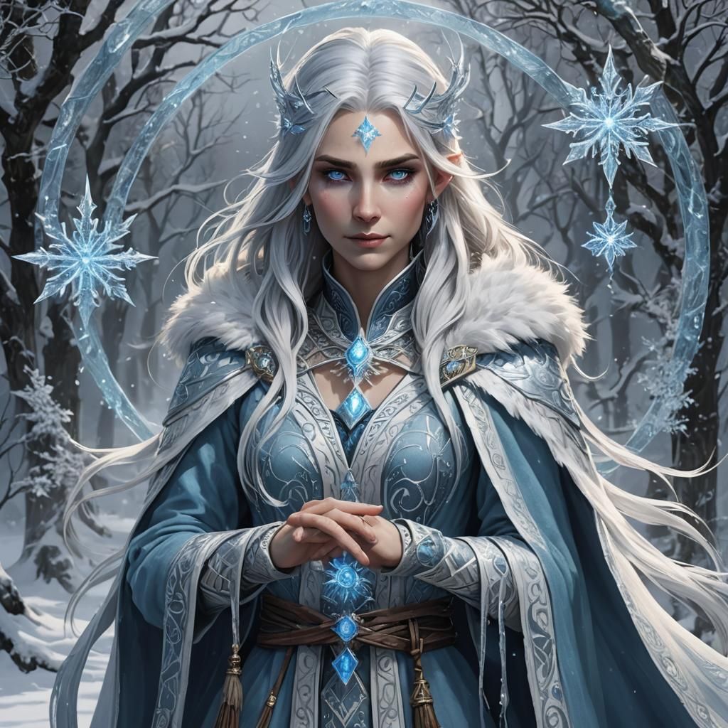 Winter Eladrin Wizard in Snowy City, Cinematic Film