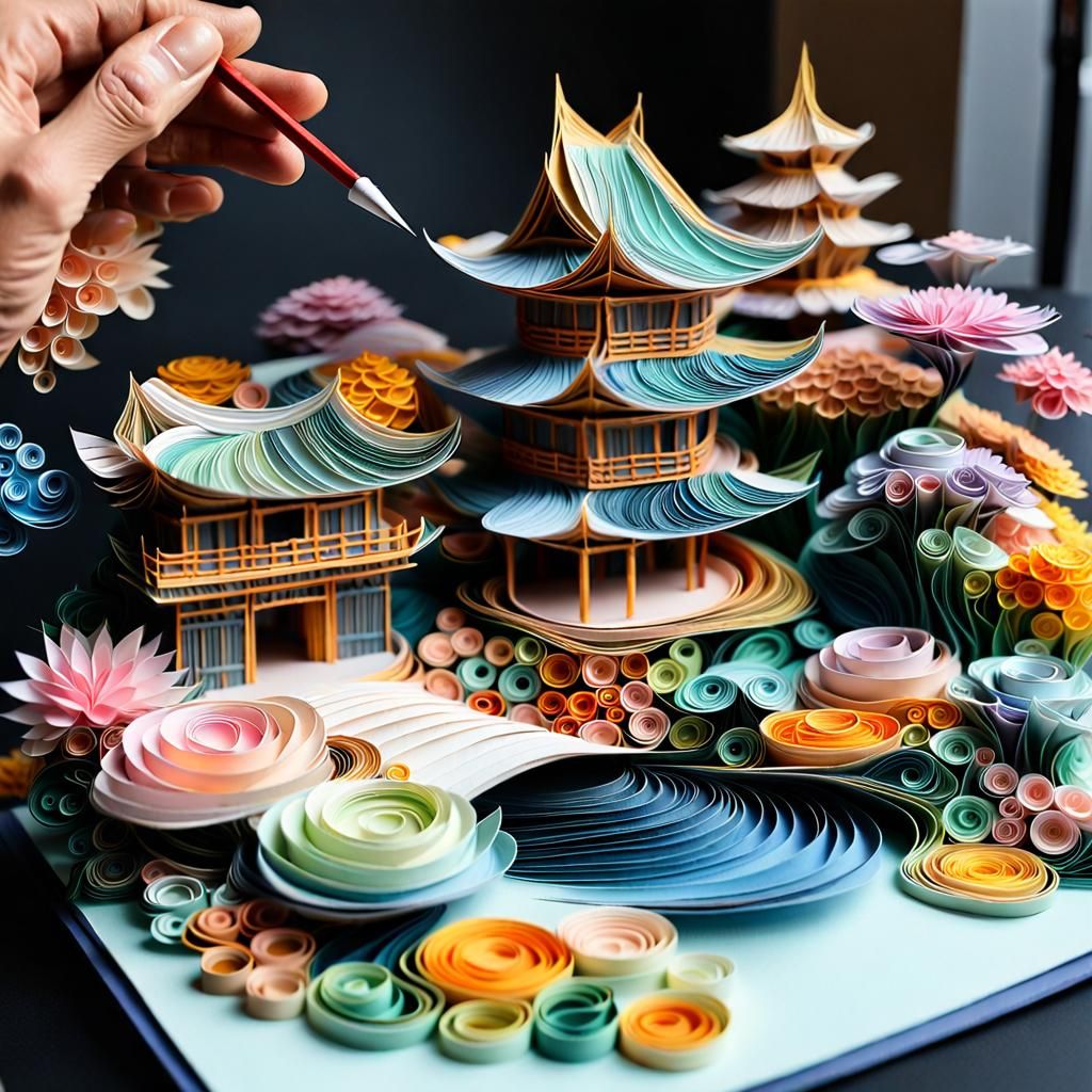 Paper Quilled Kenroku-en Garden in Pastel Colors