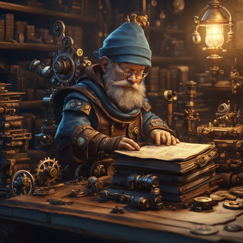 Gnomish Artificer Crafts Intricate Machines in Warm Golden L...