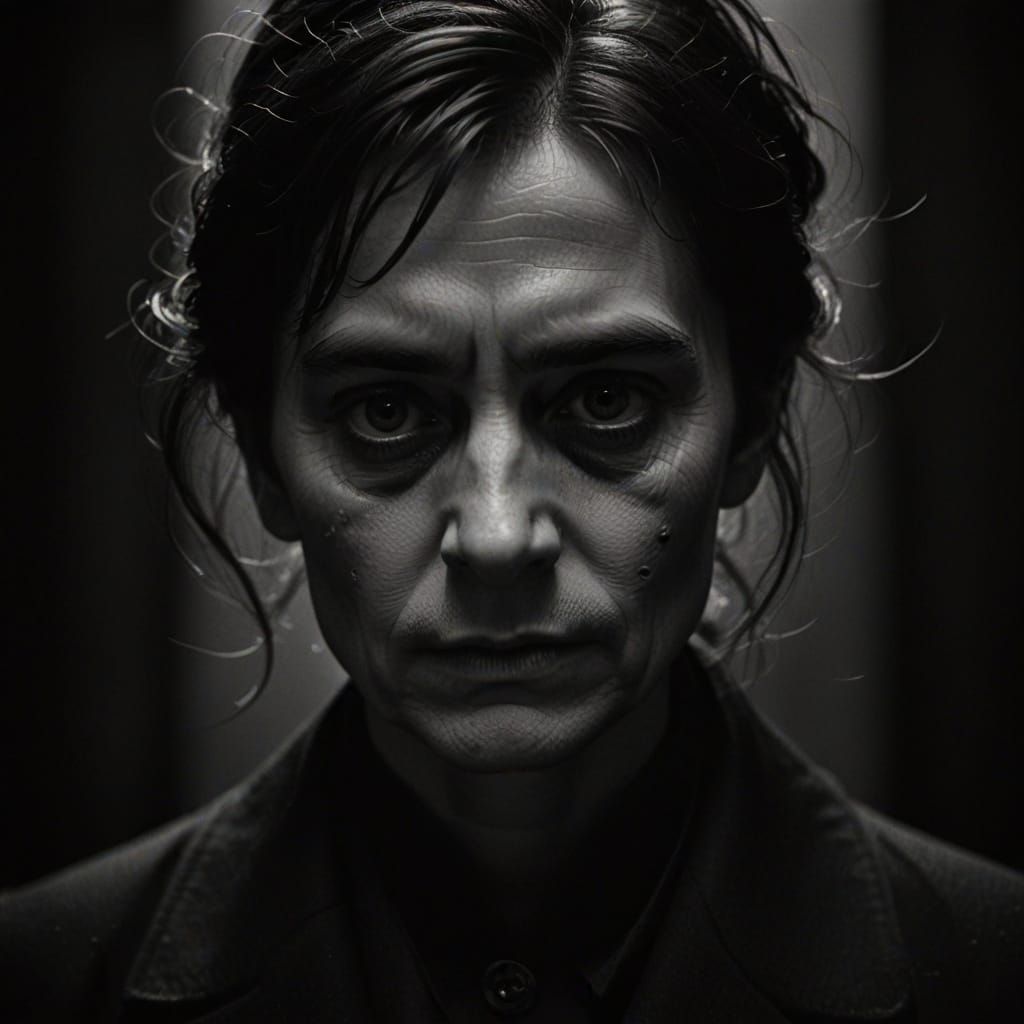 Mournful Portrait in High-Contrast Cinematic Style