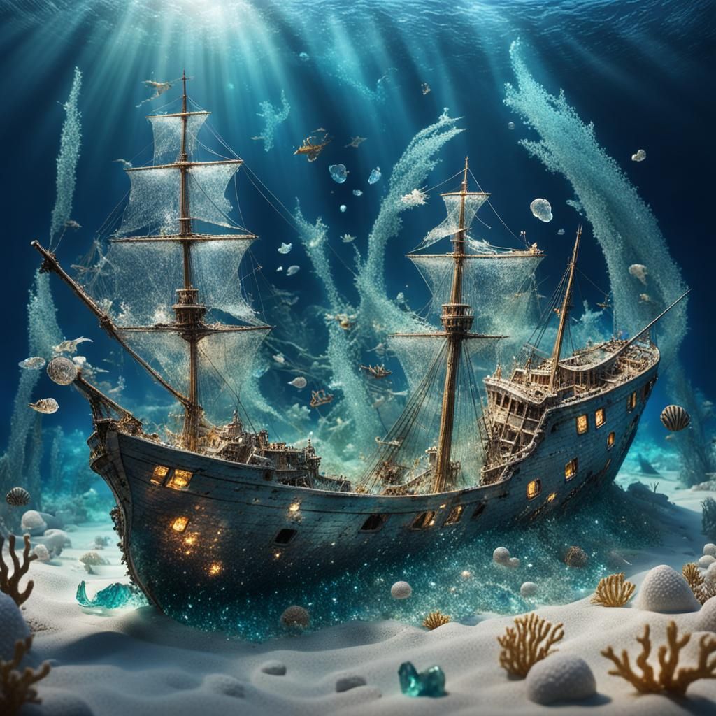 Glass Shipwreck Under the Sea