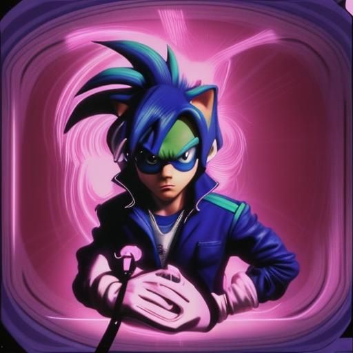 Sega Sonic Caricature in 80s Vapourwave Style