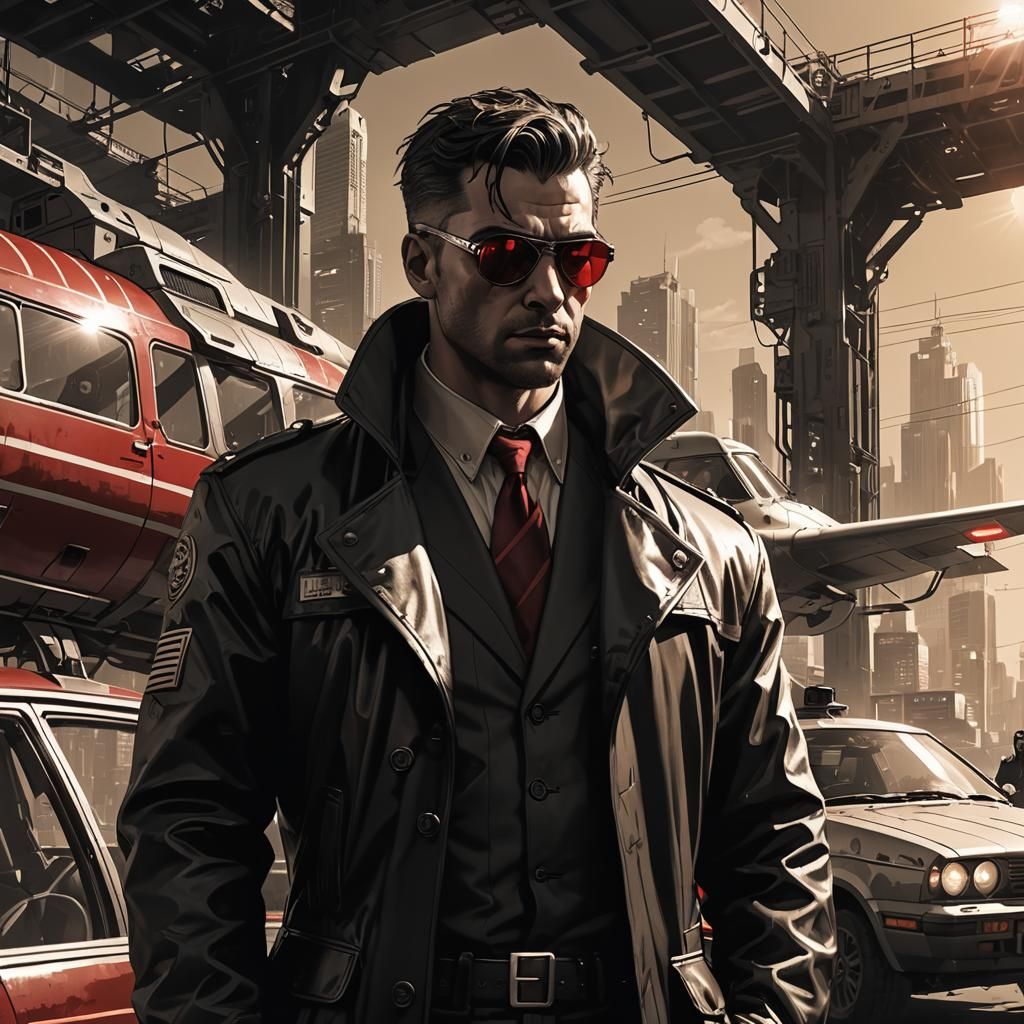 Portrait of cyberpunk detective