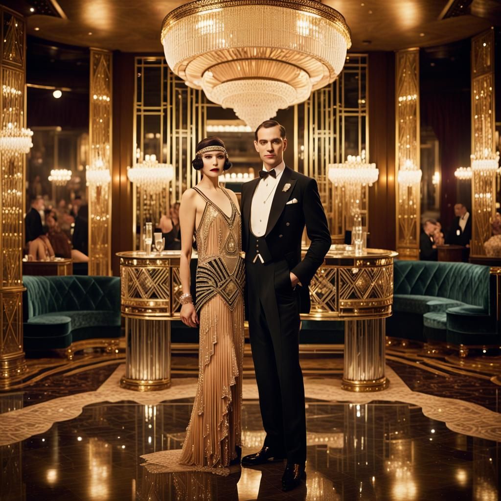 Glamorous Art Deco Ballroom Scene with Figures